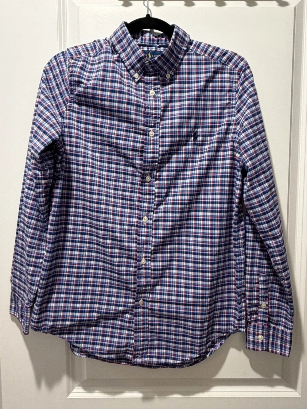 Boys Ralph Lauren Blue, White & Red Plaid Cotton Button-Down Shirt